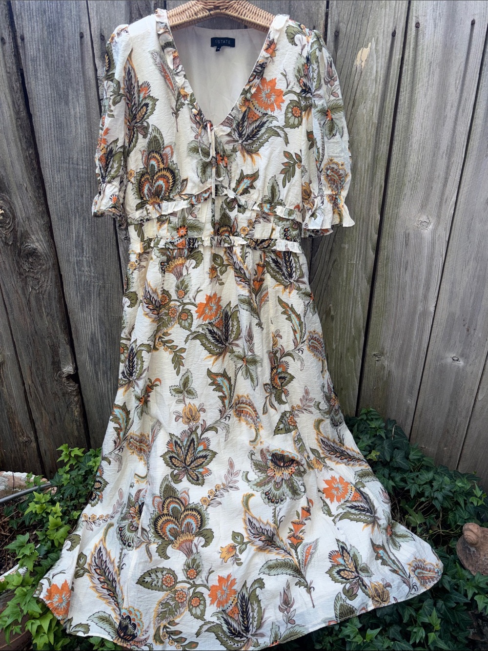 1. State Floral Boho Gypsy Tiered Earthy Maxi Dress Floral Women’s Sz Medium